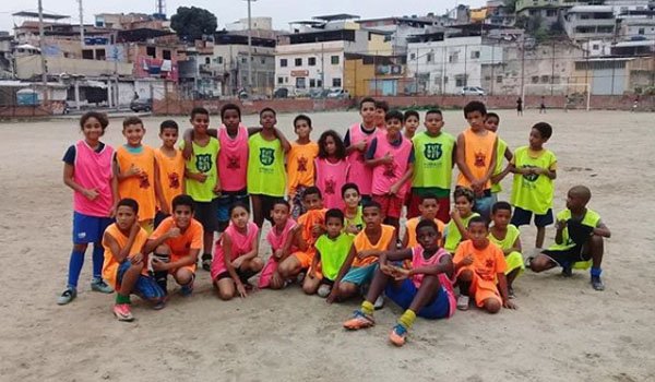 school kids before football match in ground